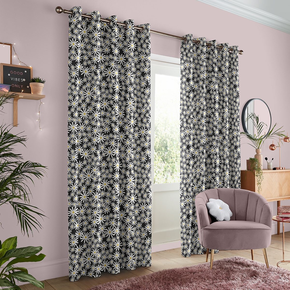 Product photograph of Skinny Dip Daisy Black Curtain from Choice Furniture Superstore.